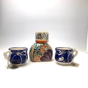 Hand painted ceramic Decanter and Mugs